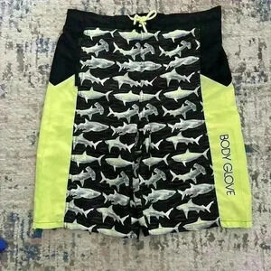 Body Glove Shorts youth size X-Large Sharks  surf skate beach lined neon